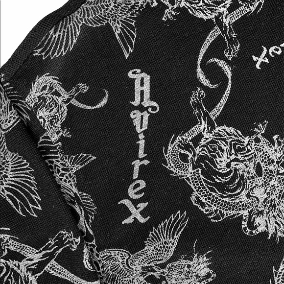 X-Large Avirex All-Over Print Gryphon Design Waffle Knit Long Sleeve Shirt - Picture 2 of 4